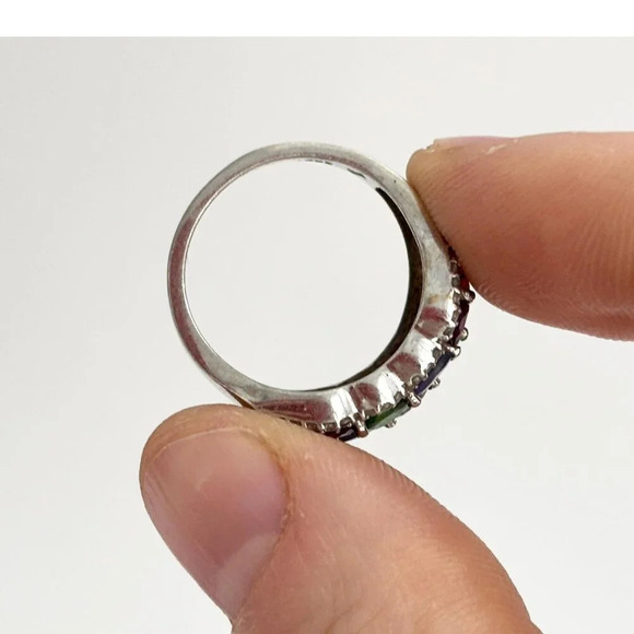 Sterling Silver Rainbow Blooming Garden Gemstone Partial Halo Vintage Ring Sz 6 - Picture 6 of 10